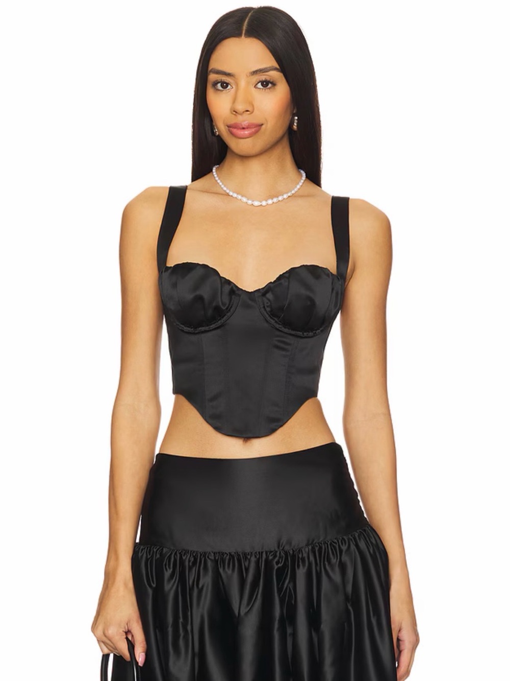 For Love and Lemon - Nelly Black Satin Underwire Bustier Top - Large